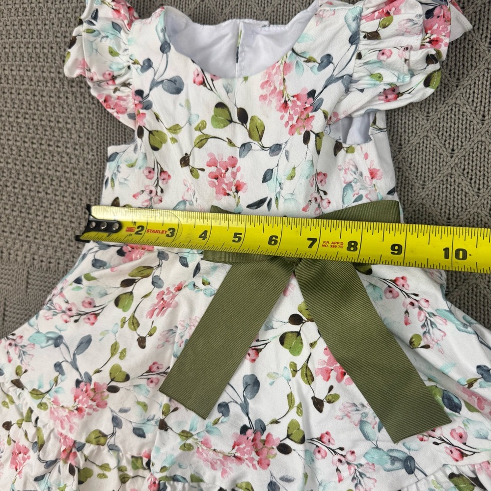 Erika Schnurbusch Floral Girls Dress with Green Bow ~ 2 - Picture 6 of 10